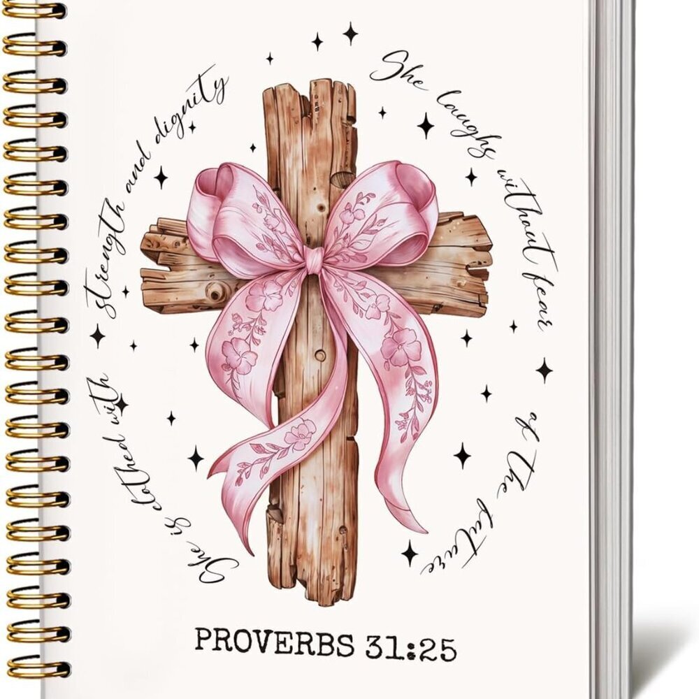 Christian Bible Journal Women Pink Bow Spiral Notebook for Note Taking Prayer